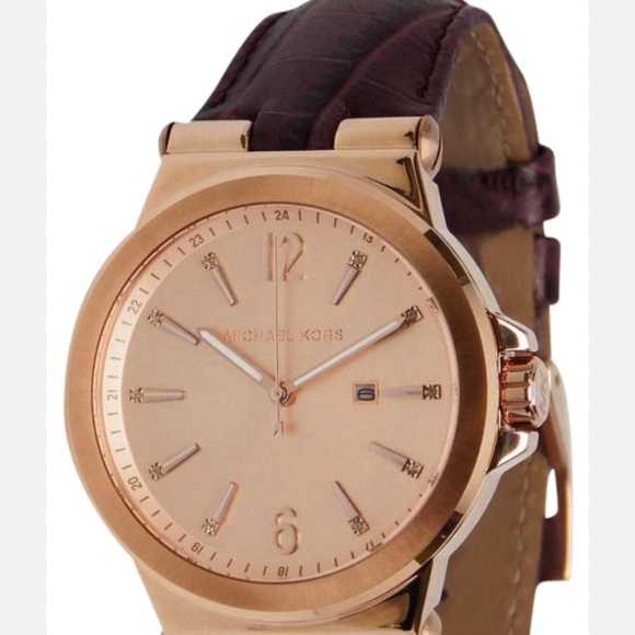 Michael Kors MK2602 Dylan Rose Gold Dial Burgundy Leather Strap Women's Watch - Picture 4 of 8